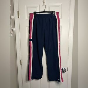 Womens Reebok Track Pants Navy w/ Pink and White Stripe Size L